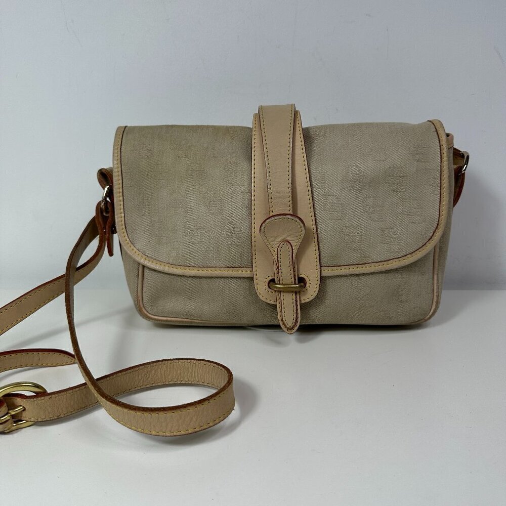 Dooney &Bourke Cream/Tan Trim Messenger Flap Crossbody/Shoulder bag